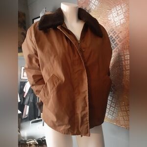 Zara Cotton Blend Barn Style Jacket With Faux Shearling Collar